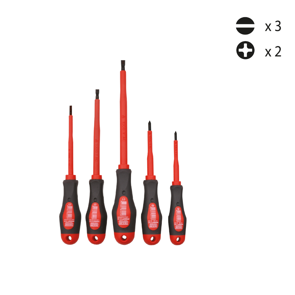 Cer-Pa Norm Prosoft 5 Parça İzoleli Tornavida Takımı/Seti (3xDüz/2xYıldız)