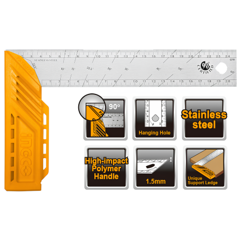 Ingco HAS123002 300mm Endüstriyel Açılı Çelik Gönye/Cetvel
