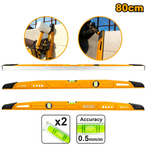 Ingco HBSL08080 80cm Endüstriyel Alüminyum Köprü Tip Su Terazisi