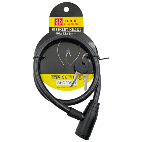 Fixonic B.H.D BHD00581 80cm 12x3mm Bisiklet Kilidi PVC Kaplı Çelik Halat Anahtarlı