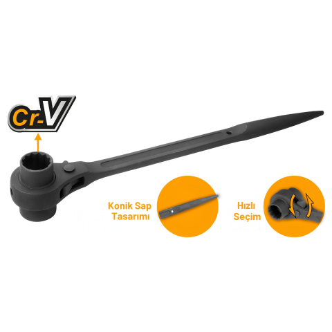 Ingco HRSTW17211 Çift Taraflı Cırcırlı 12 Köşe Lokma Anahtarı 17/21mm