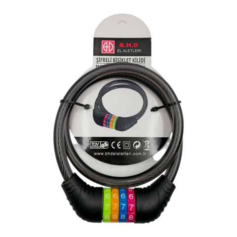 Fixonic B.H.D BHD00578 80cm 12mm Şifreli Bisiklet Kilidi PVC Kaplı Çelik Halat
