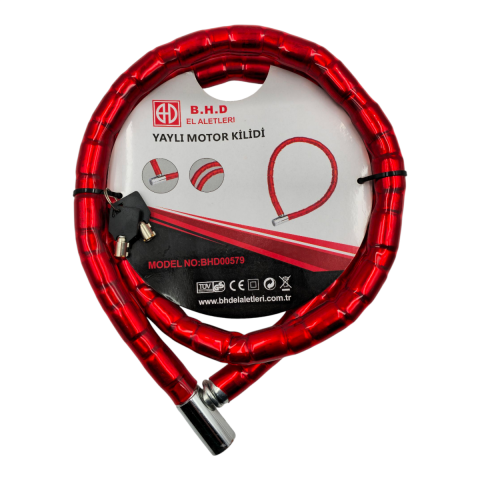 Fixonic B.H.D BHD00579 150cm 22mm Yaylı Motosiklet Kilidi PVC Kaplı Çelik Anahtarlı