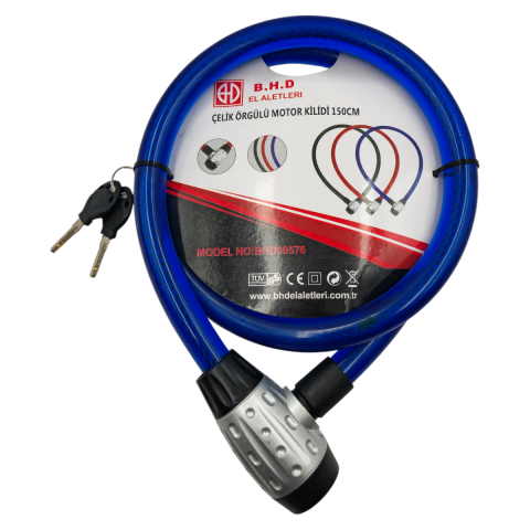 Fixonic B.H.D BHD00576 150cm 25mm Motosiklet Kilidi PVC Kaplı Çelik Halatlı Anahtarlı