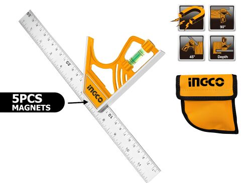 Ingco HSR530255 300mm Manyetik Kilit Kombinasyonlu Çelik Gönye/Cetvel