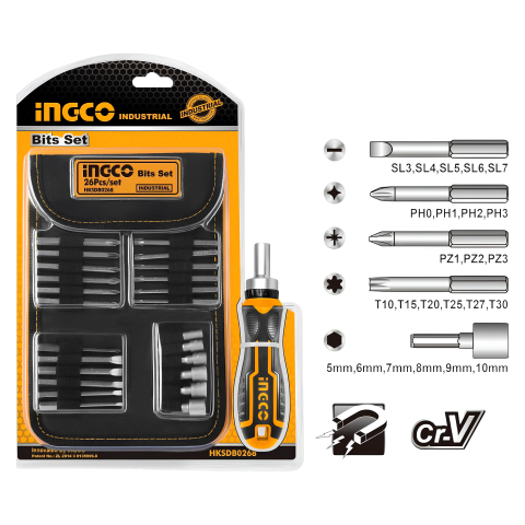Ingco HKSDB0268 26 Parça Cırcırlı Bits (Hex) Tornavida Seti
