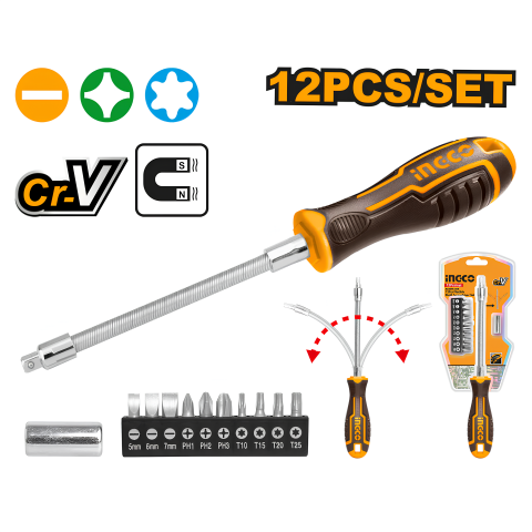 Ingco AKSDFL1208 12 Parça Flexible/Esnek Bits (Hex) Tornavida Seti