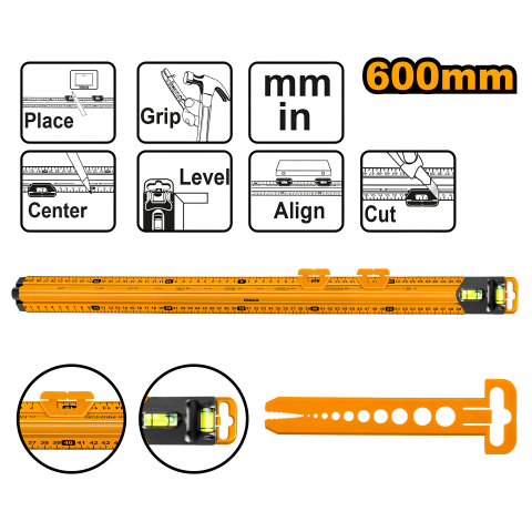 Ingco HSR36003 60cm Endüstriyel Alüminyum Su Terazili Cetvel