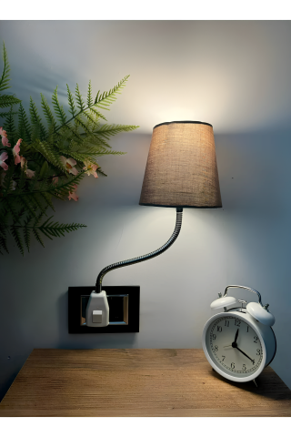 Fixonic OL3313 Kahverengi Fişe Takılan Esnek Kollu Gece Lambası/Dekoratif Başucu Priz Lambası/Okuma Abujuru/Okuma Lambası