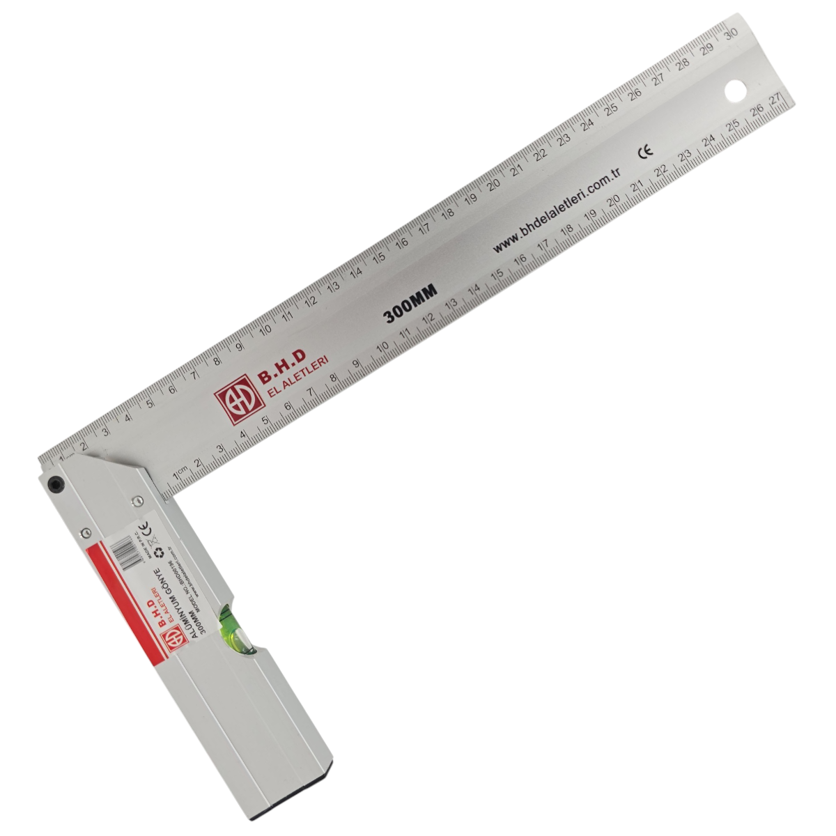 Fixonic B.H.D BHD00196 300mm/30cm Alüminyum L Marangoz Gönye/Su Terazili