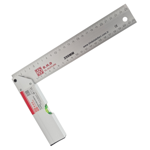 Fixonic B.H.D BHD00195 250mm/25cm Alüminyum L Marangoz Gönye/Su Terazili