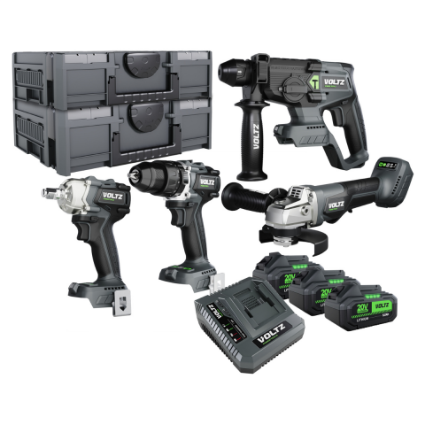 Voltz VZ20-4KIT 20V 5Ah Kömürsüz 4’lü Akülü El Aleti Seti Somun Sıkma Kırıcı Delici Darbeli Matkap Taşlama