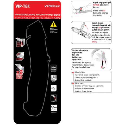 Vip-Tec VT875144 Yay Destekli Katlanır Metal Maket Bıçağı