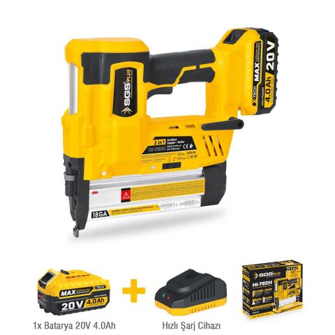 SGS Plus SGS5165 18V/20V Max 4.0Ah Tek Akülü Şarjlı Çivi ve Zımba Tabancası Seti 18GA