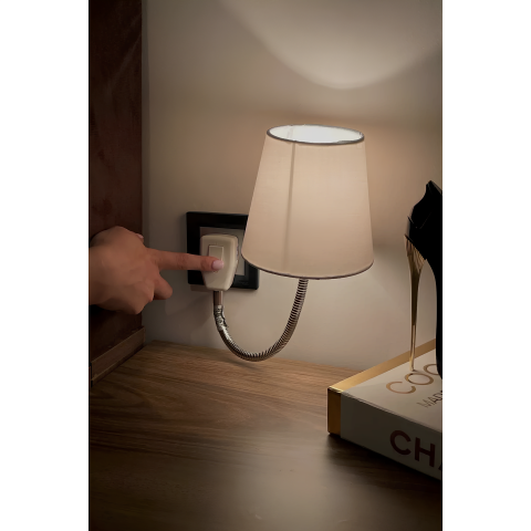 Fixonic OL3313 Beyaz Fişe Takılan Esnek Kollu Gece Lambası/Dekoratif Başucu Priz Lambası/Okuma Abujuru/Okuma Lambası