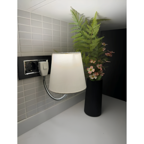 Fixonic OL3313 Beyaz Fişe Takılan Esnek Kollu Gece Lambası/Dekoratif Başucu Priz Lambası/Okuma Abujuru/Okuma Lambası