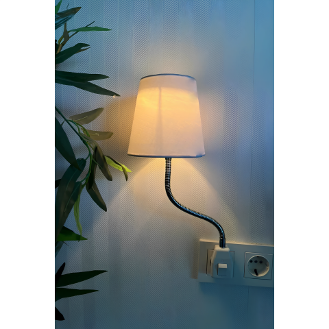 Fixonic OL3313 Beyaz Fişe Takılan Esnek Kollu Gece Lambası/Dekoratif Başucu Priz Lambası/Okuma Abujuru/Okuma Lambası