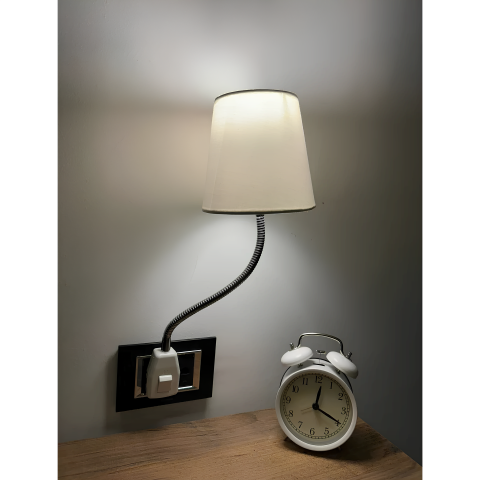 Fixonic OL3313 Beyaz Fişe Takılan Esnek Kollu Gece Lambası/Dekoratif Başucu Priz Lambası/Okuma Abujuru/Okuma Lambası