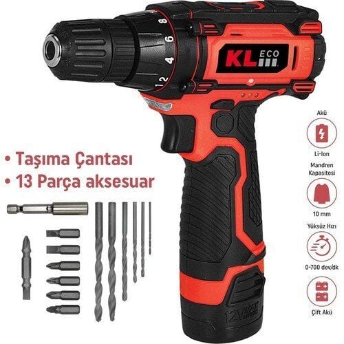 Kleco 12V/1.3Ah. Çift Akü Li-ion Şarjlı Matkap Ke2213nm-db