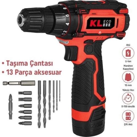 Kleco 12V/1.3Ah. Çift Akü Li-ion Şarjlı Matkap Ke2213nm-db