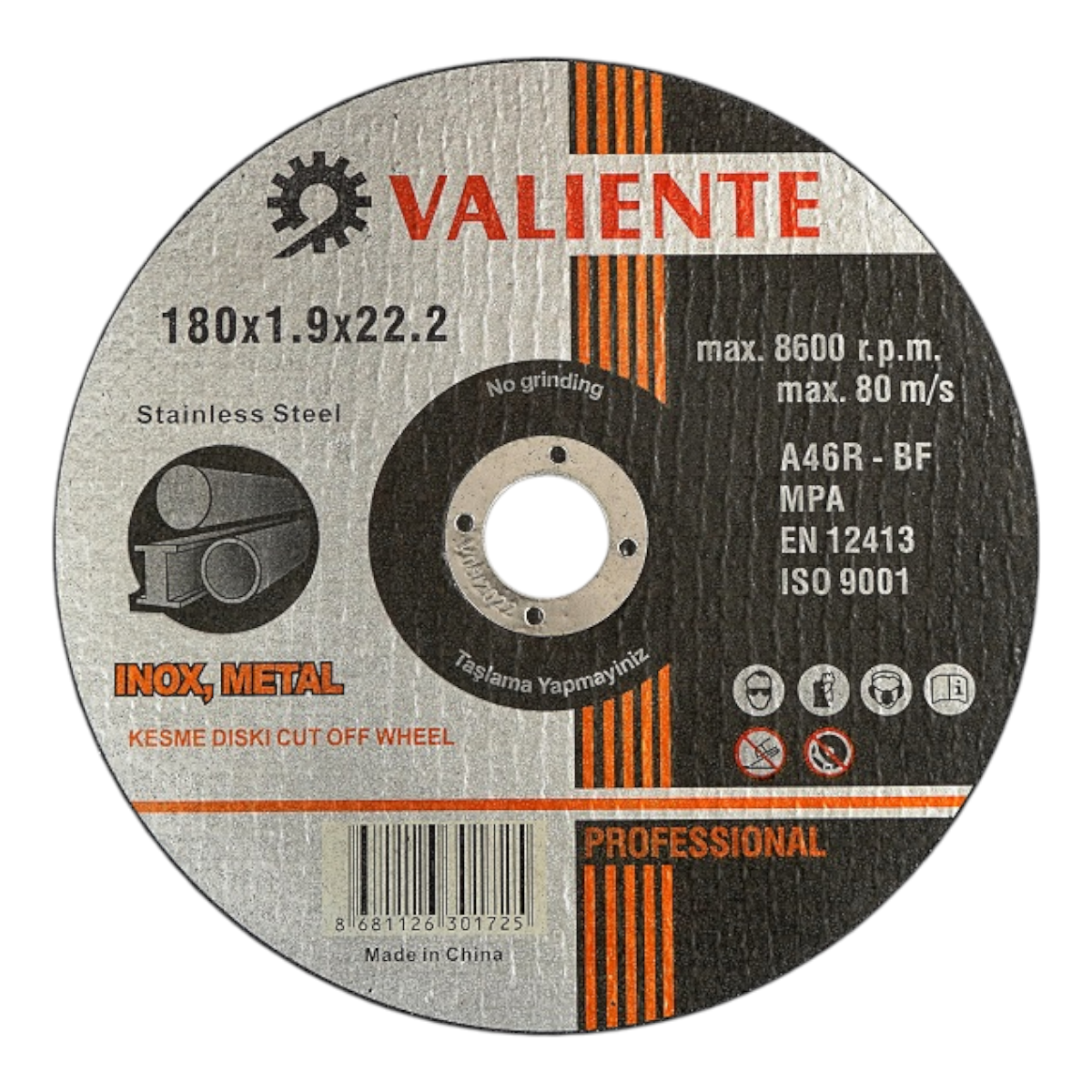 Fixonic Valiente VAL16773 180mm Inox Metal Kesme Taşı ( 10'lu Paket)