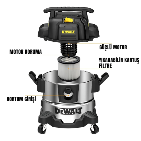 Dewalt DXV25S 1050W 25Lt Paslanmaz Islak ve Kuru Elektrikli Süpürge