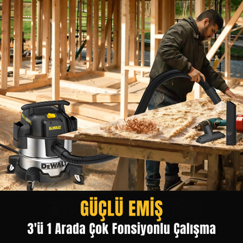 Dewalt DXV25S 1050W 25Lt Paslanmaz Islak ve Kuru Elektrikli Süpürge