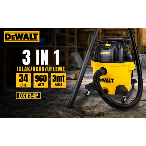 Dewalt DXV34P-QT 960W 34Lt  Islak ve Kuru Elektrikli Süpürge