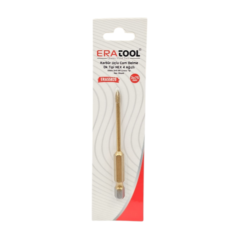 Fixonic Eratool ERA55820 3x75mm Ok Tipi 4 Ağızlı Hex Giriş Elmas Karbür Uçlu Mermer ve Seramik Delme Ucu