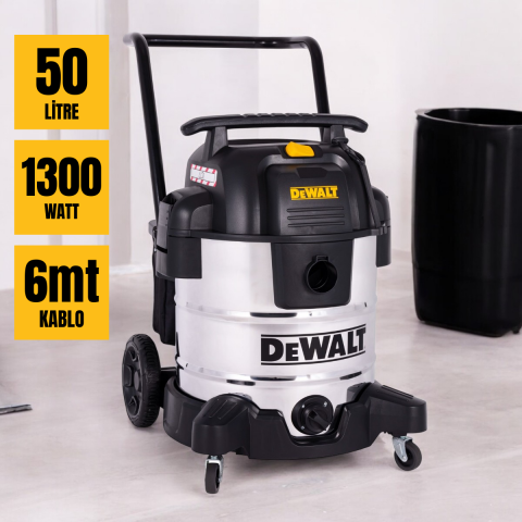 Dewalt DXV50S 1300W 50Lt Paslanmaz Islak ve Kuru Elektrikli Süpürge
