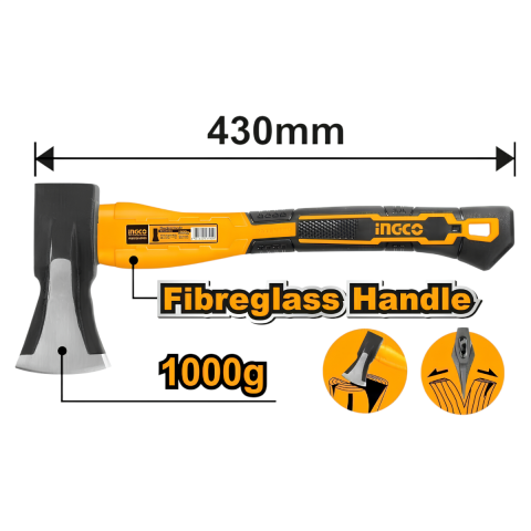 Ingco HAX03010008 1000gr. 430mm Fiberglas Saplı Balta