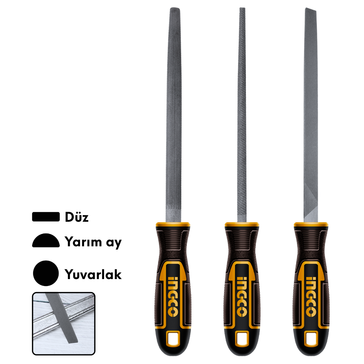 Ingco HKTFS1308 8''/200mm 3'lü Endüstriyel Eğe Seti