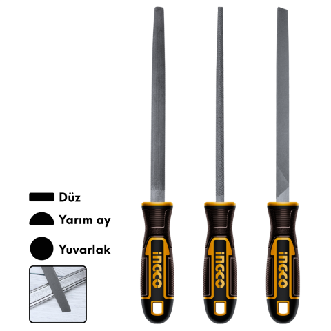 Ingco HKTFS1308 8''/200mm 3'lü Endüstriyel Eğe Seti