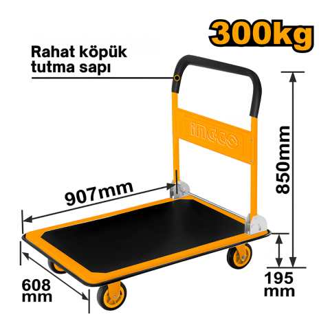 Ingco HPHT13002 300Kg Katlanabilir Paket Taşıma Arabası/El Arabası